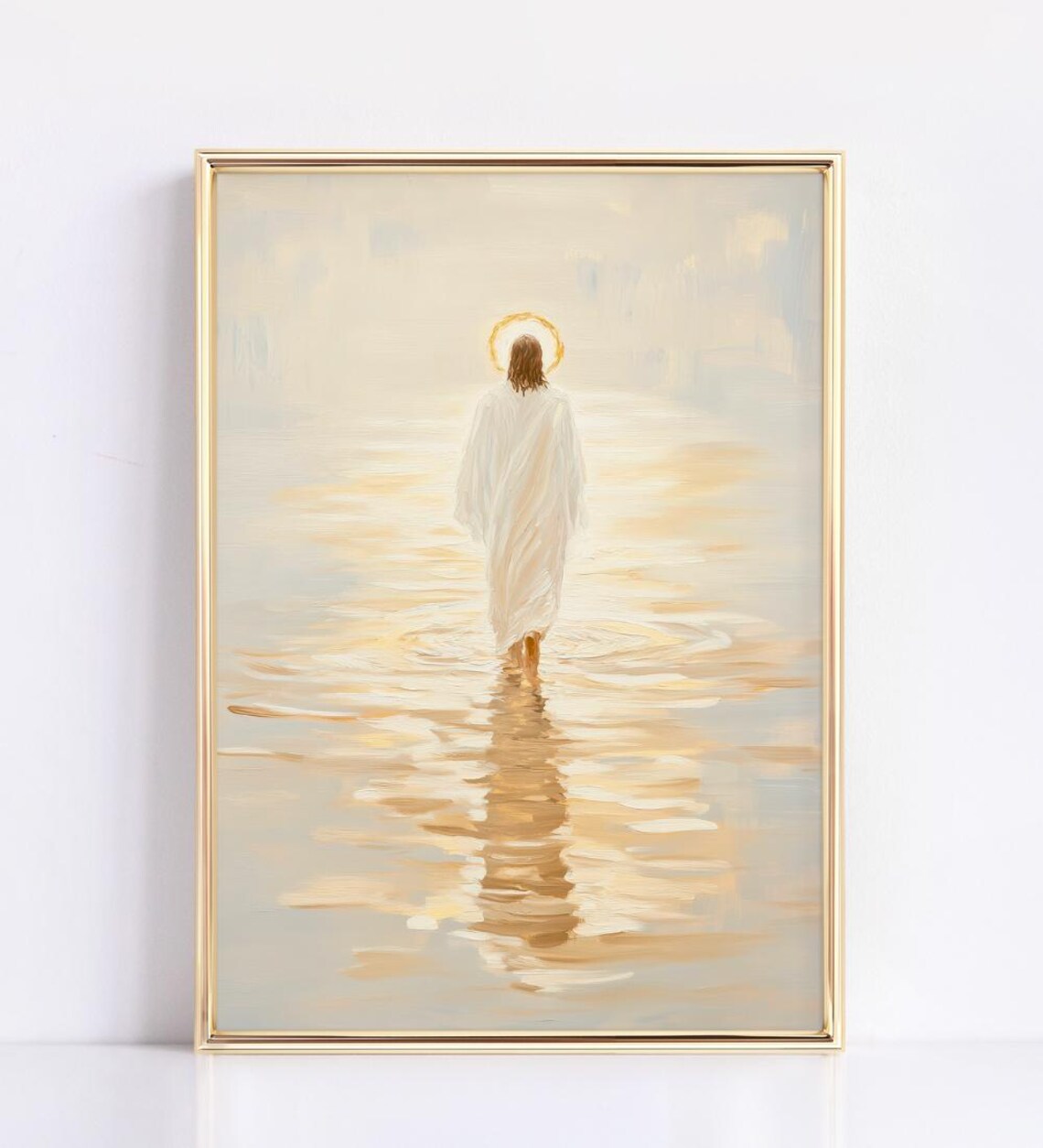 Jesus Walking on Water Golden Halo Christian Faith Art Poster - Image 4