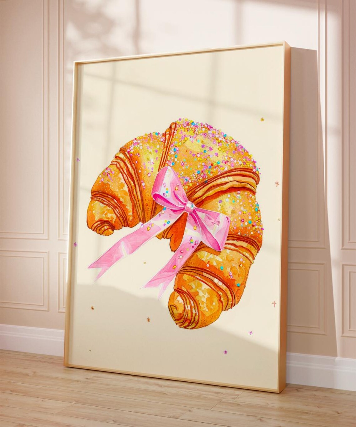 Cute Croissant With Pink Bow And Rainbow Sprinkles Kitchen Poster - Image 3