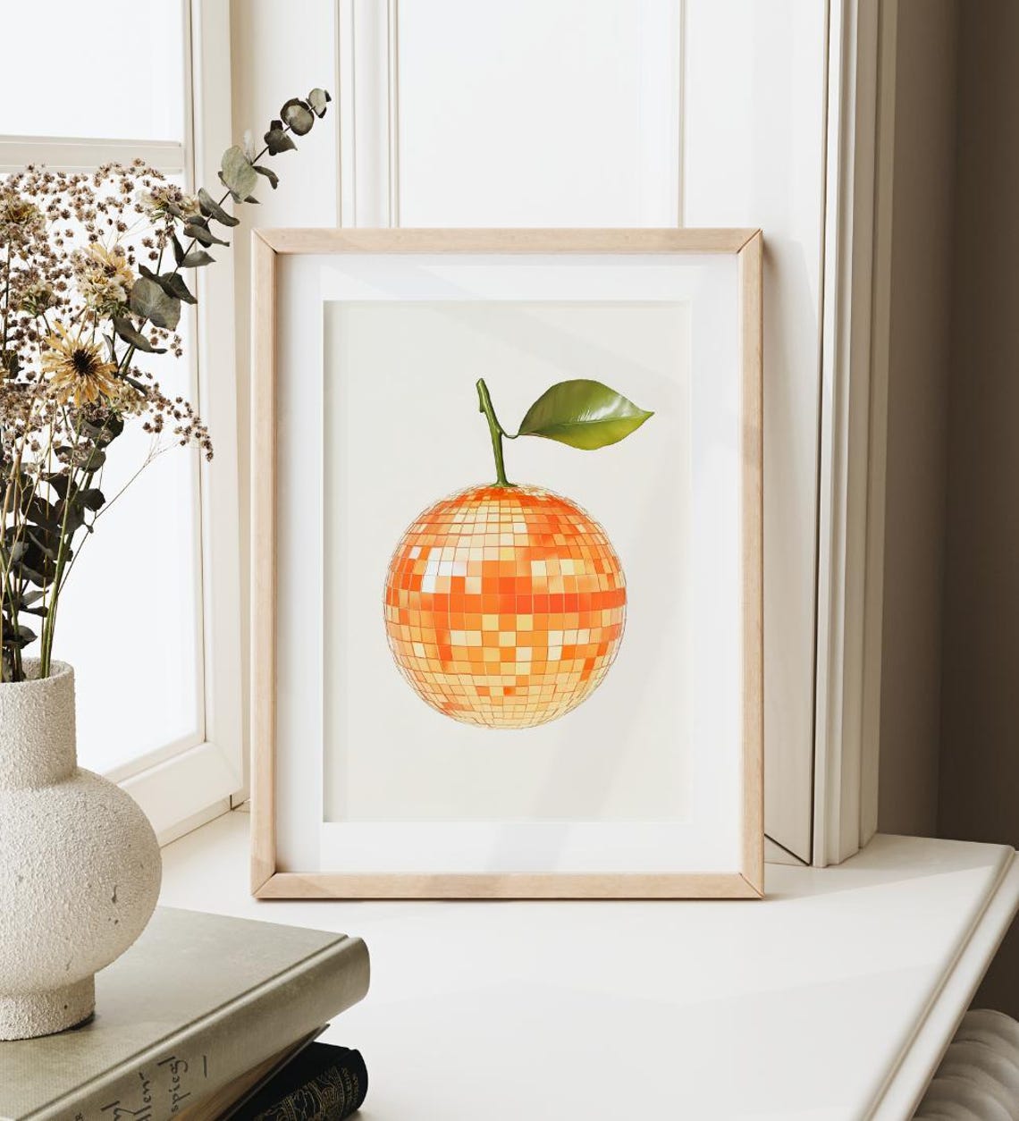 Tangerine Disco Ball Fruit Retro Citrus Mirrorball Kitchen Wall Poster - Image 3