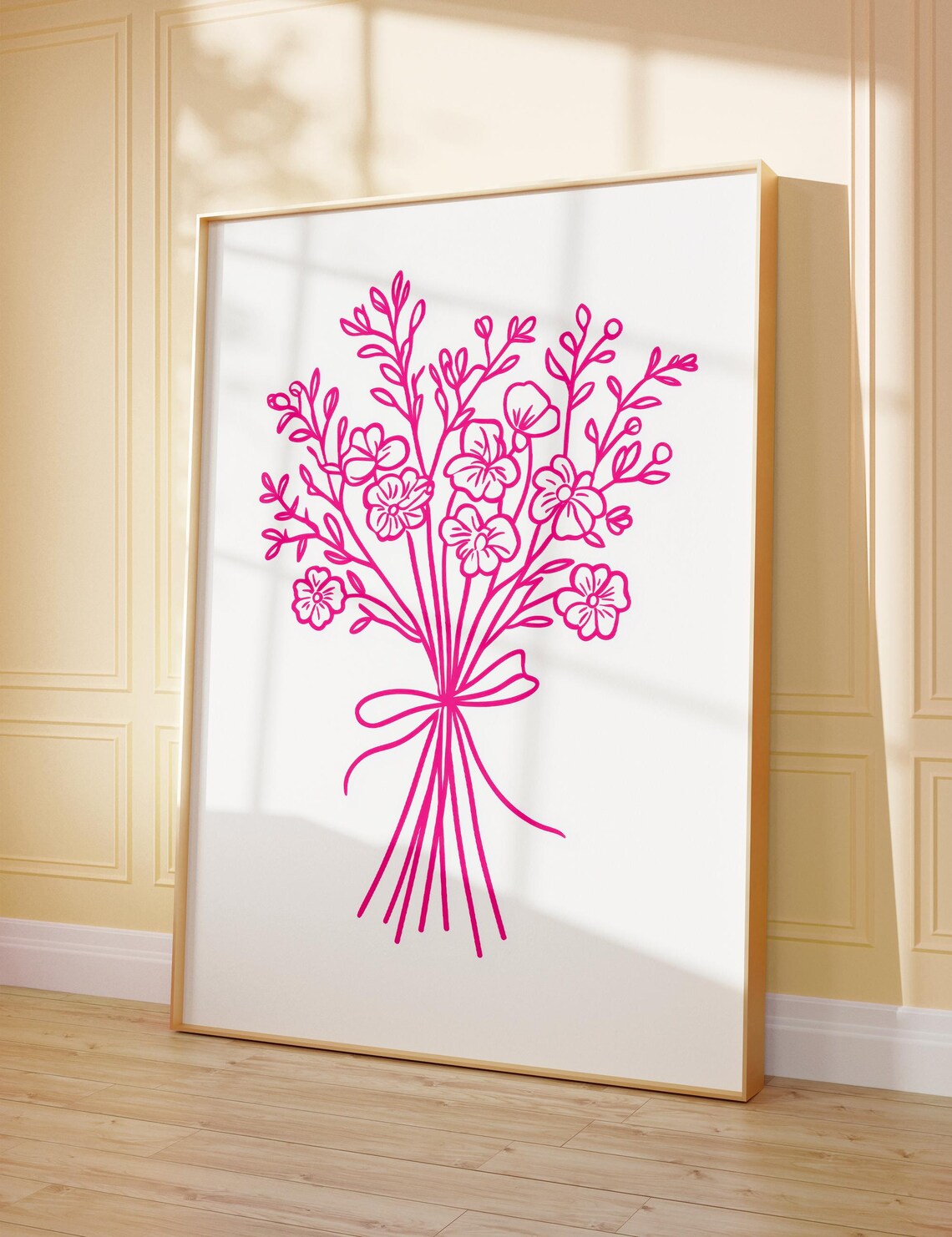 Pink Flower Bouquet Line Drawing Minimalist Floral Art Poster - Image 2