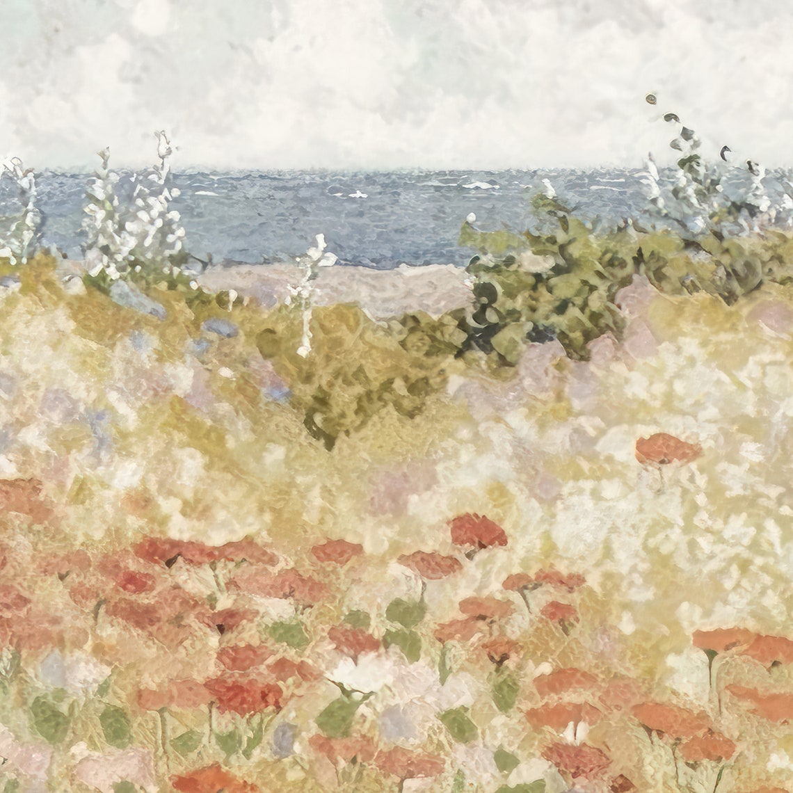 Coastal Wildflower Meadow Sea View Impressionist Breeze Art Poster - Image 2