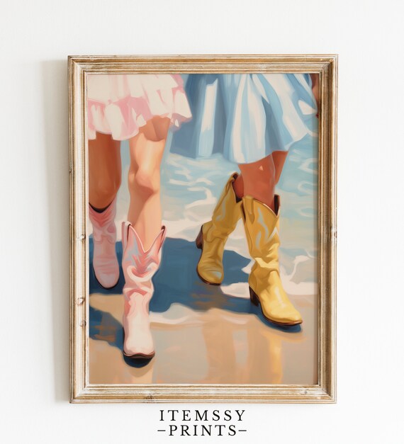 Coastal Cowgirl Boots Duo Beach Shore Preppy Western Summer Poster