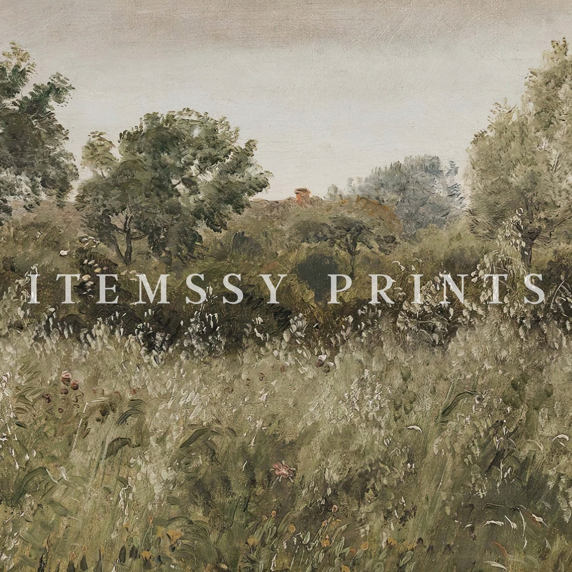 Windswept Meadow Grass With Trees Muted Vintage Landscape Poster - Image 2