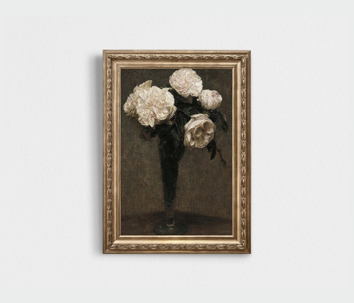 Dark Flower Painting Vintage Moody Painting Moody Floral Wall Art Antique Print Dark Academia Vintage Victorian Art - Image 3