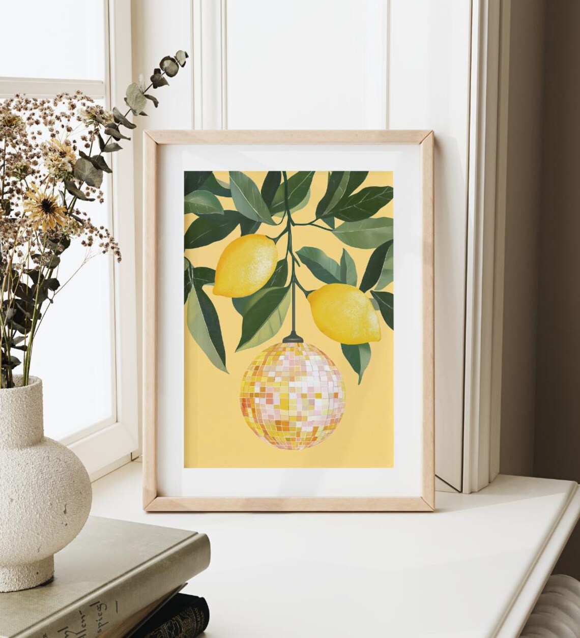 Lemon Disco Ball Funky Kitchen Art Print Groovy Retro Preppy Fruit Wall Decor - Image 3