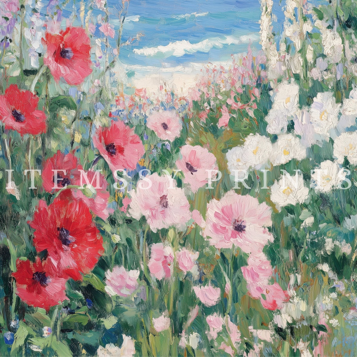 Coastal Wildflower Field Poppy Beach Impressionist Garden Art Poster - Image 2