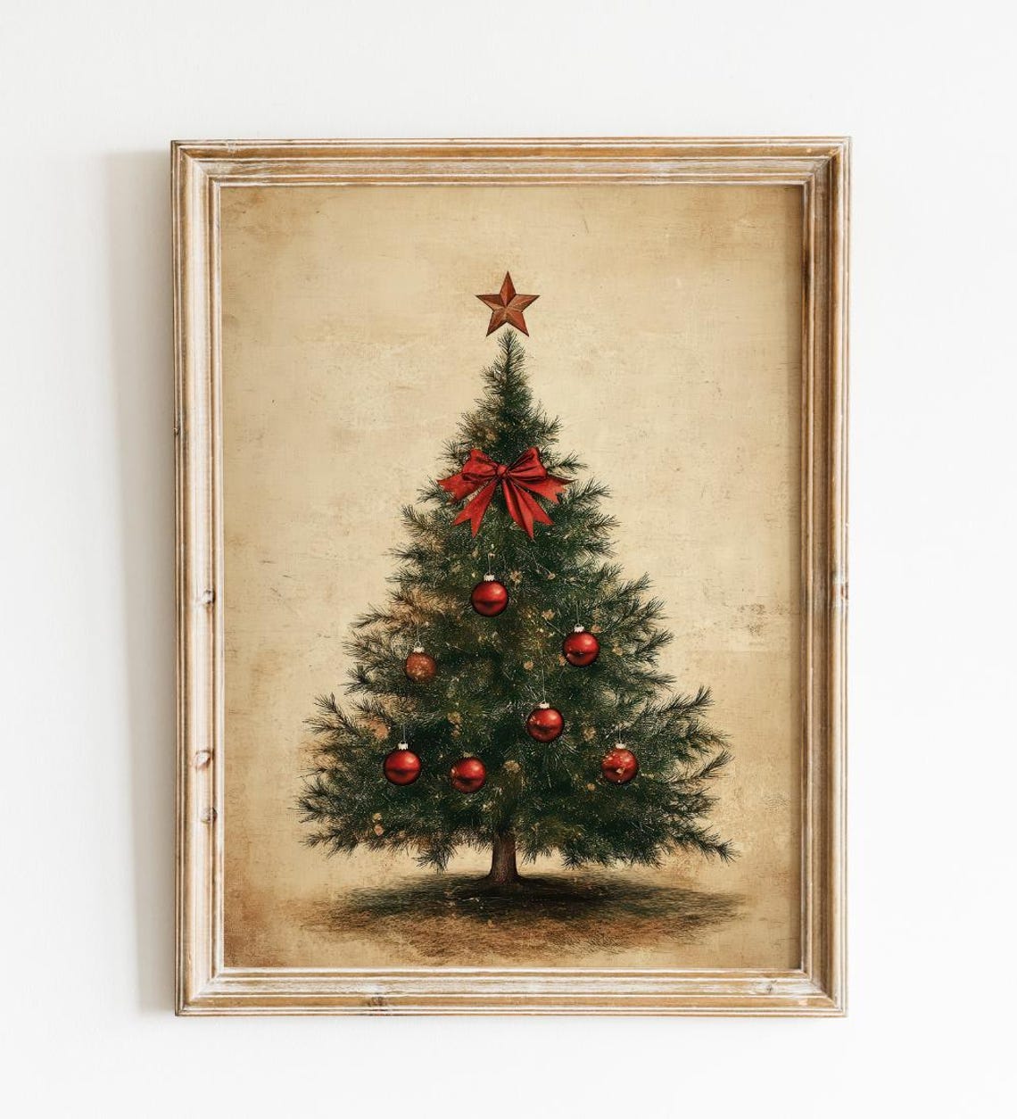Slim Vintage Christmas Tree With Big Red Bow And Star Poster - Image 2