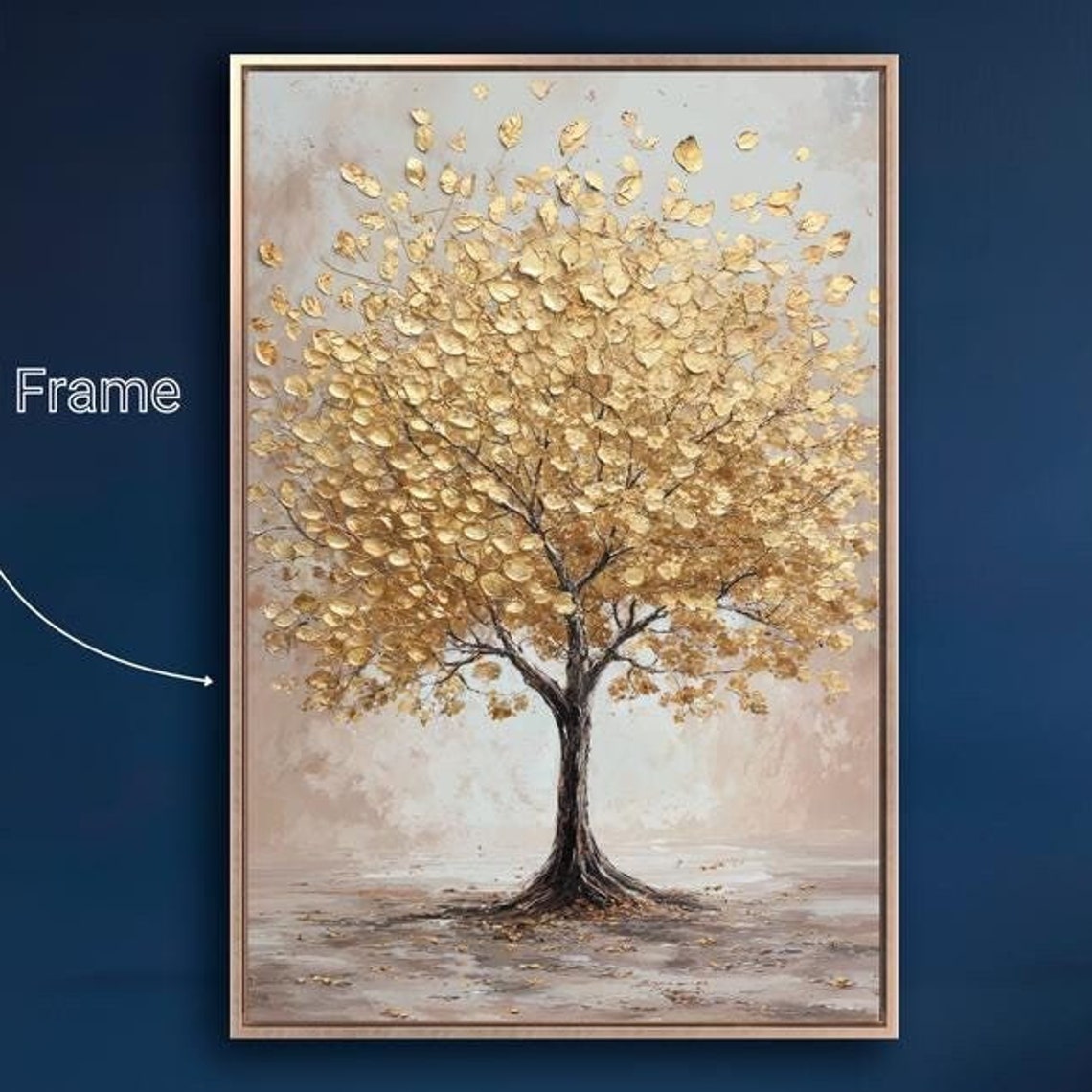 Graceful Golden Leaf Tree With Falling Leaves Neutral Wall Poster