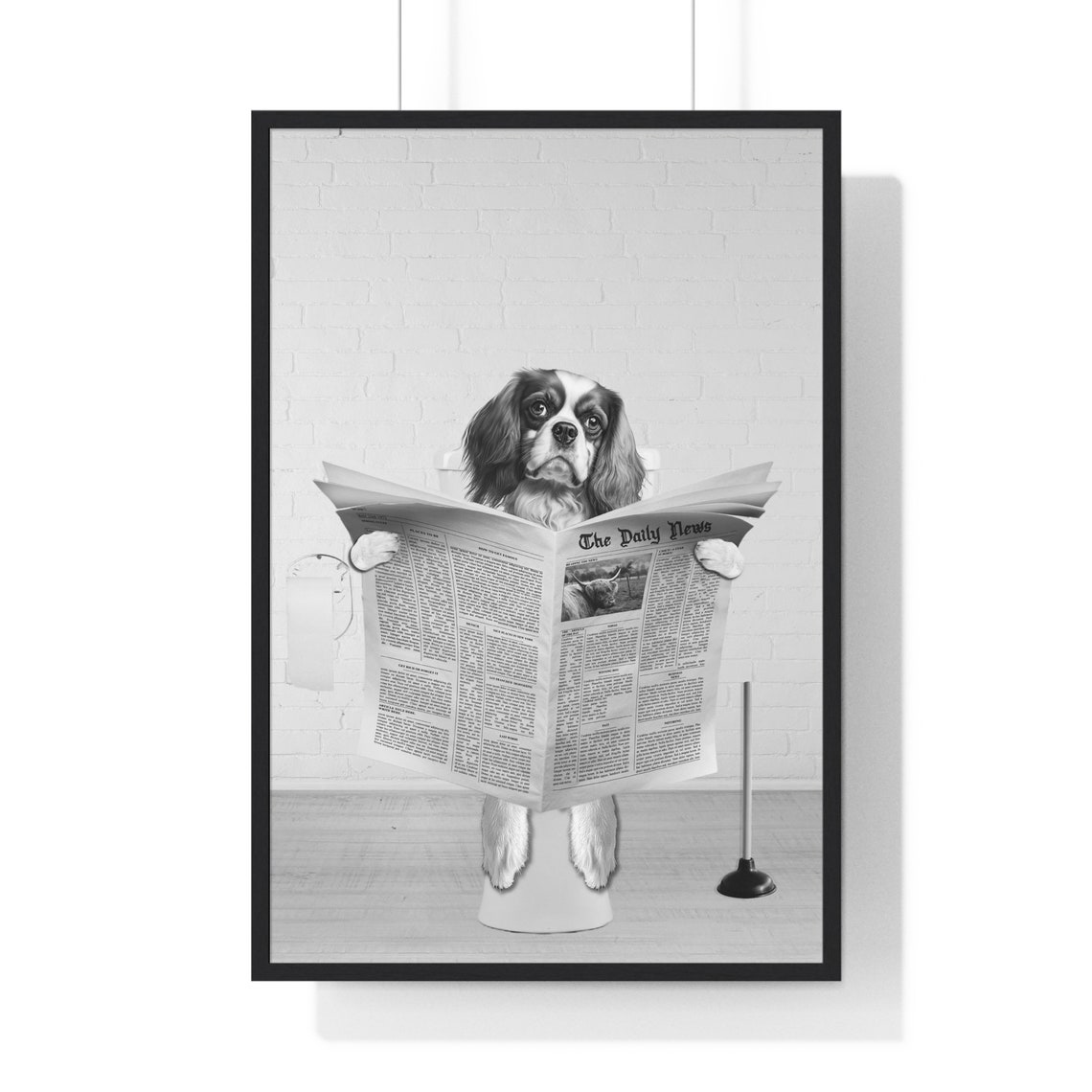 Cavalier King Charles Spaniel Reading Newspaper Funny Toilet Poster