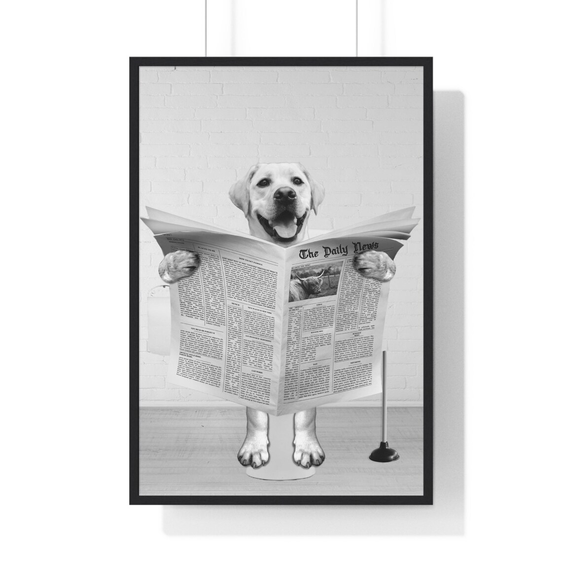 Grinning Yellow Labrador Reading The Daily News On The Toilet Poster