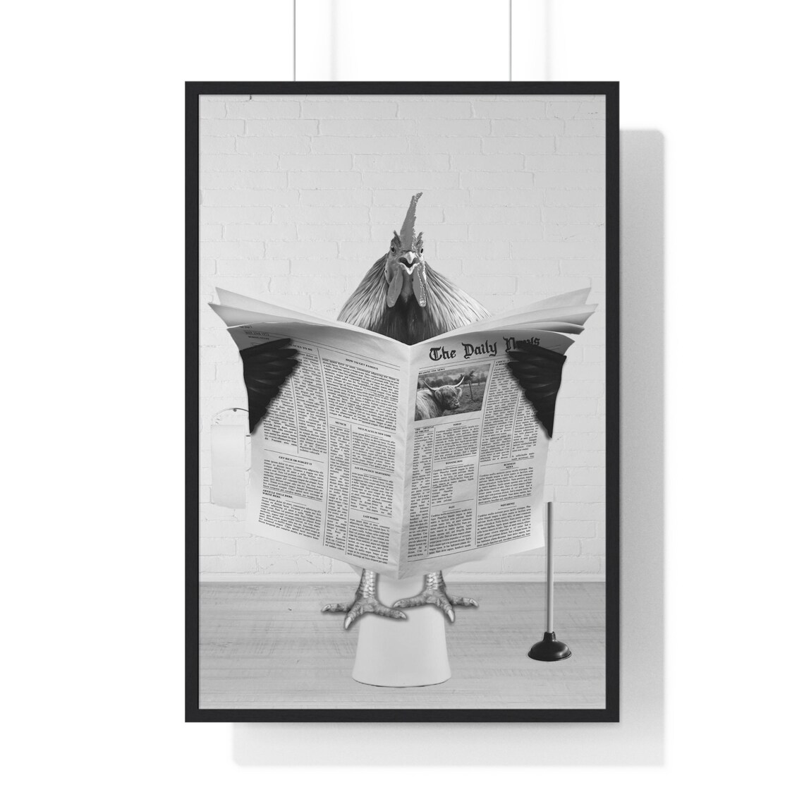 Funny Proud Rooster Reading The Daily News On The Toilet Poster