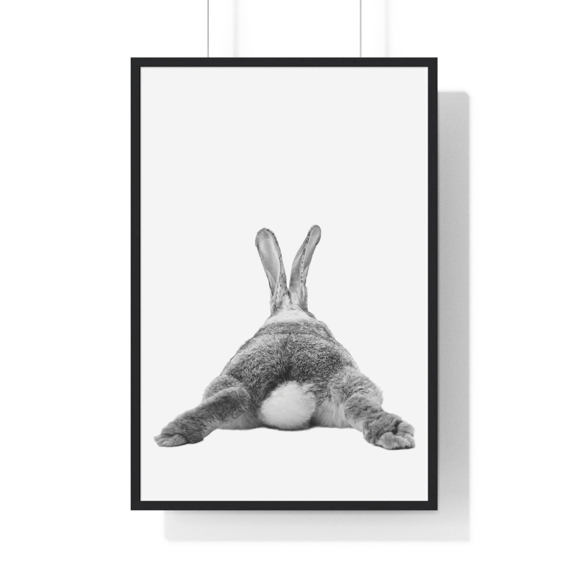 Playful Bunny Tail Back View Black and White Nursery Style Poster - Image 2