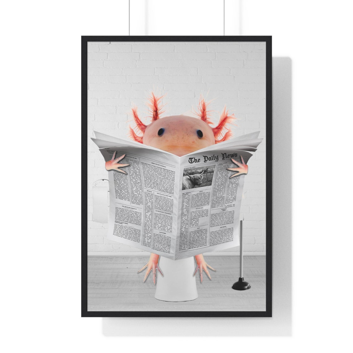 Axolotl Reading Newspaper Funny Bathroom Humor Animal Art Poster
