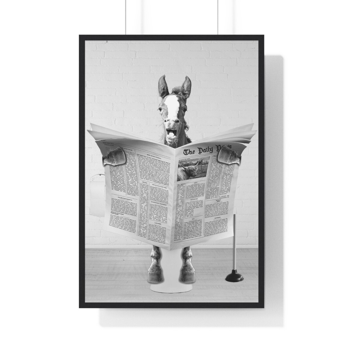 Cheerful Grinning Horse Reading The Daily News On The Toilet Poster