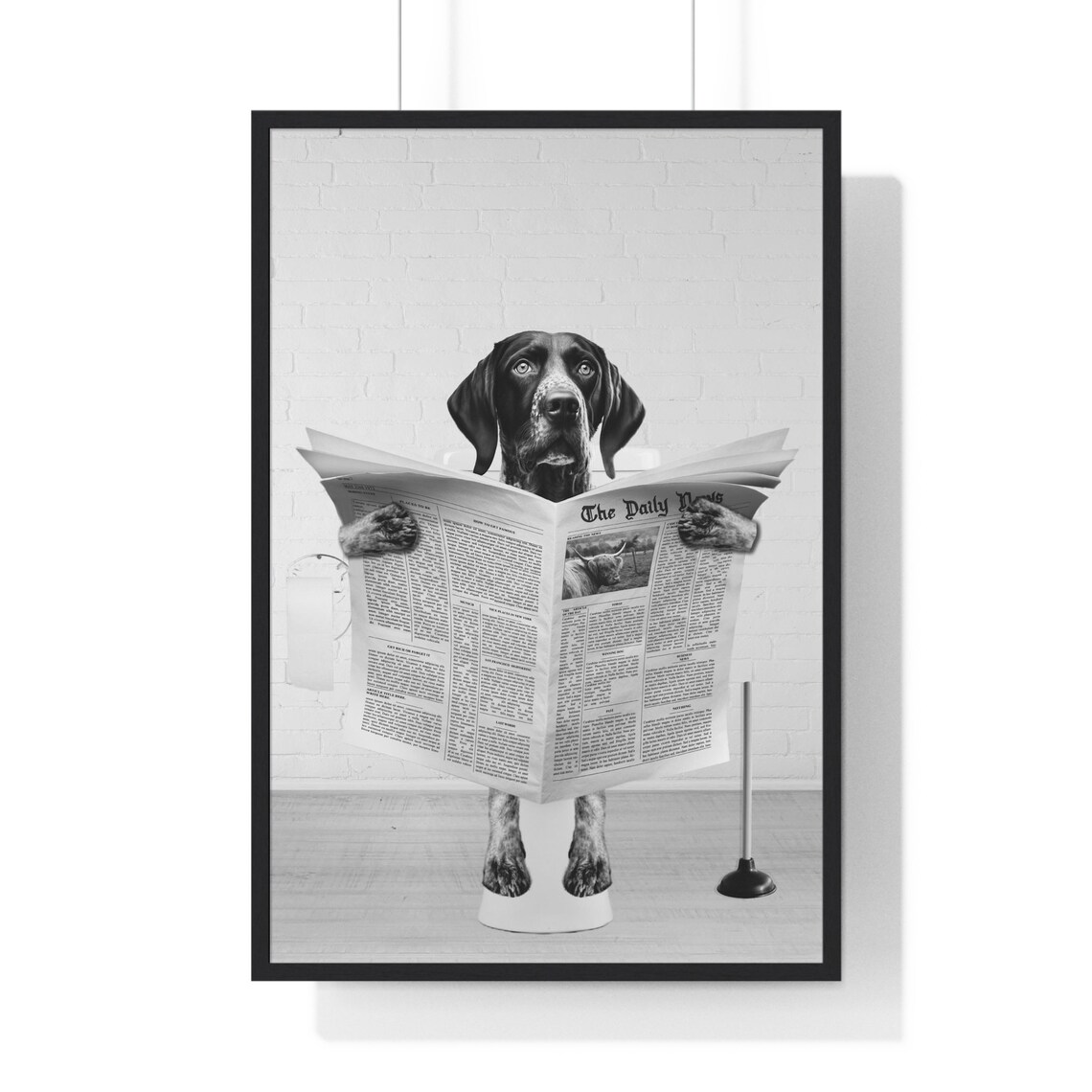German Pointer Wall Art Funny Bathroom Print Toilet Poster Bathroom Art German Pointer Black And White