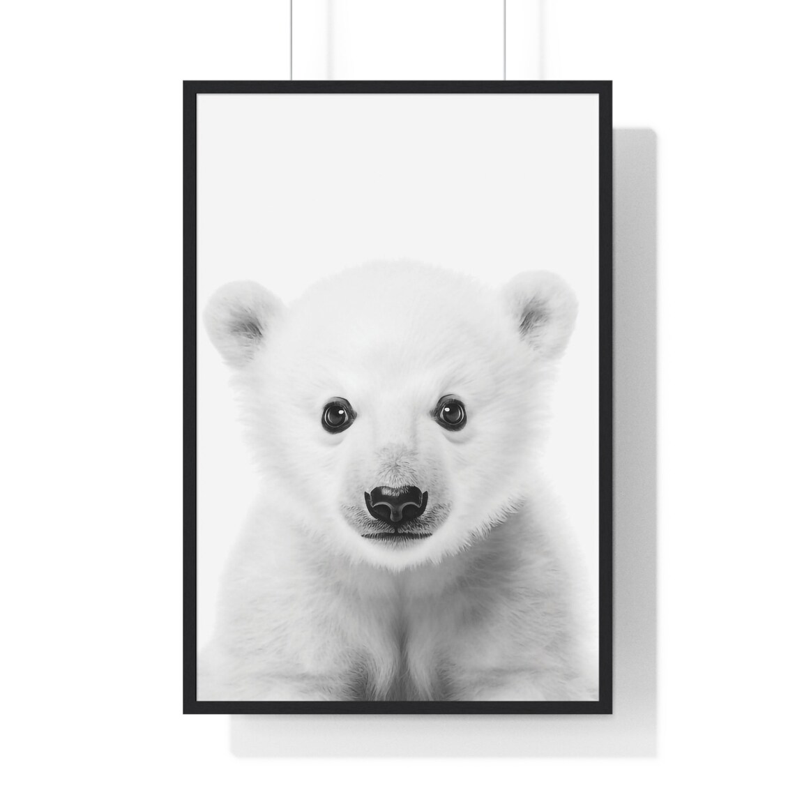 Baby Polar Bear Cub Portrait in Black and White Nursery Poster - Image 2