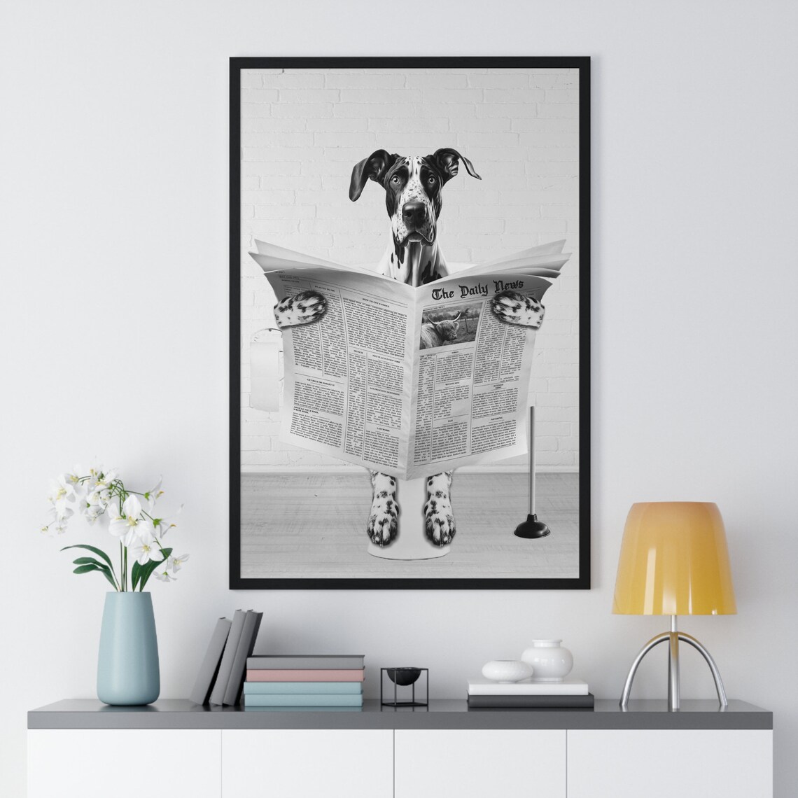 Great Dane Wall Art Funny Bathroom Print Toilet Poster Bathroom Art Great Dane Black And White - Image 2