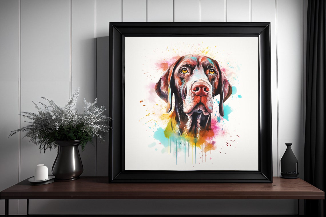 German Shorthaired Pointer Watercolor Splatter Dog Portrait Poster