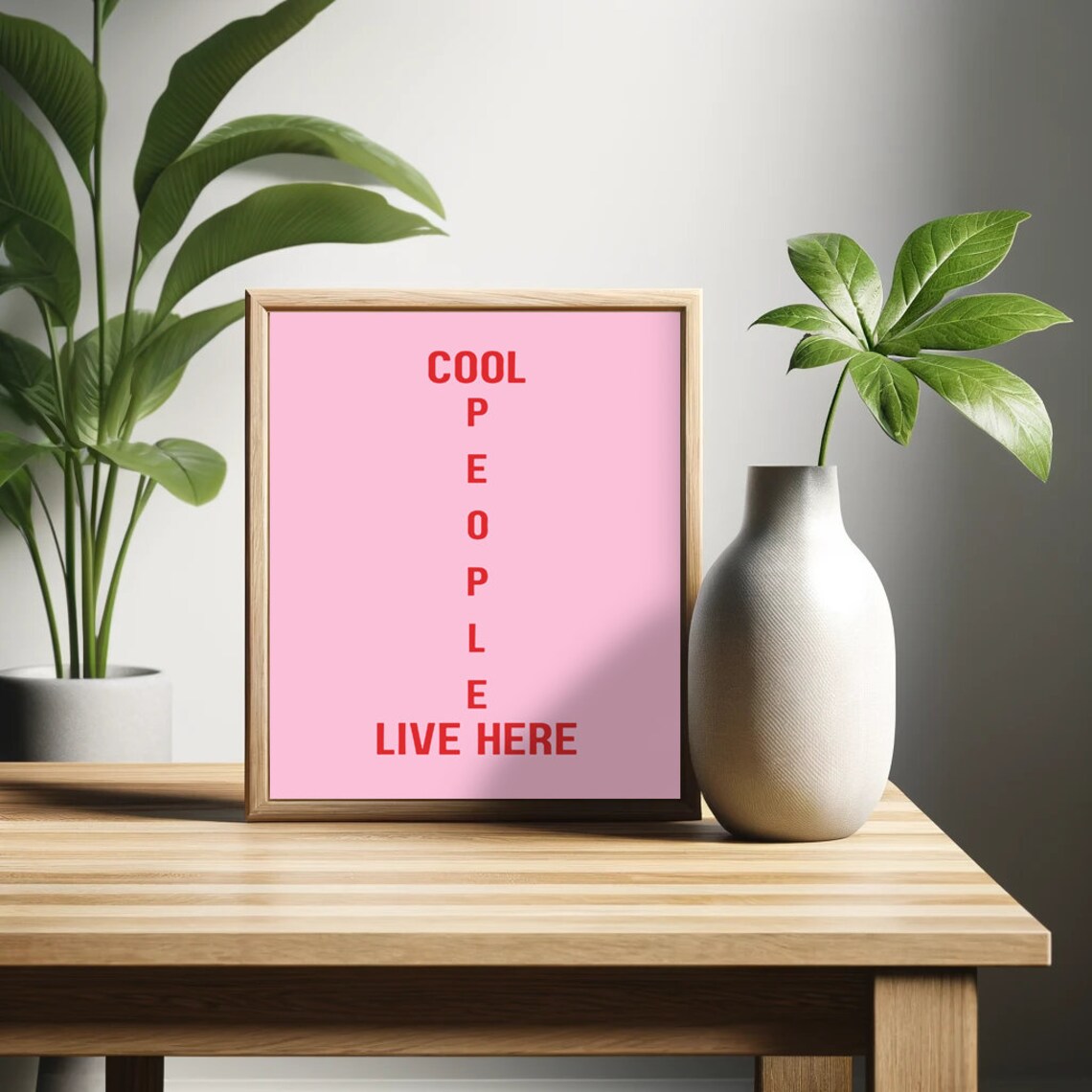 Cool People Live Here Poster Funny Saying Retro Red And Pink Wall Art