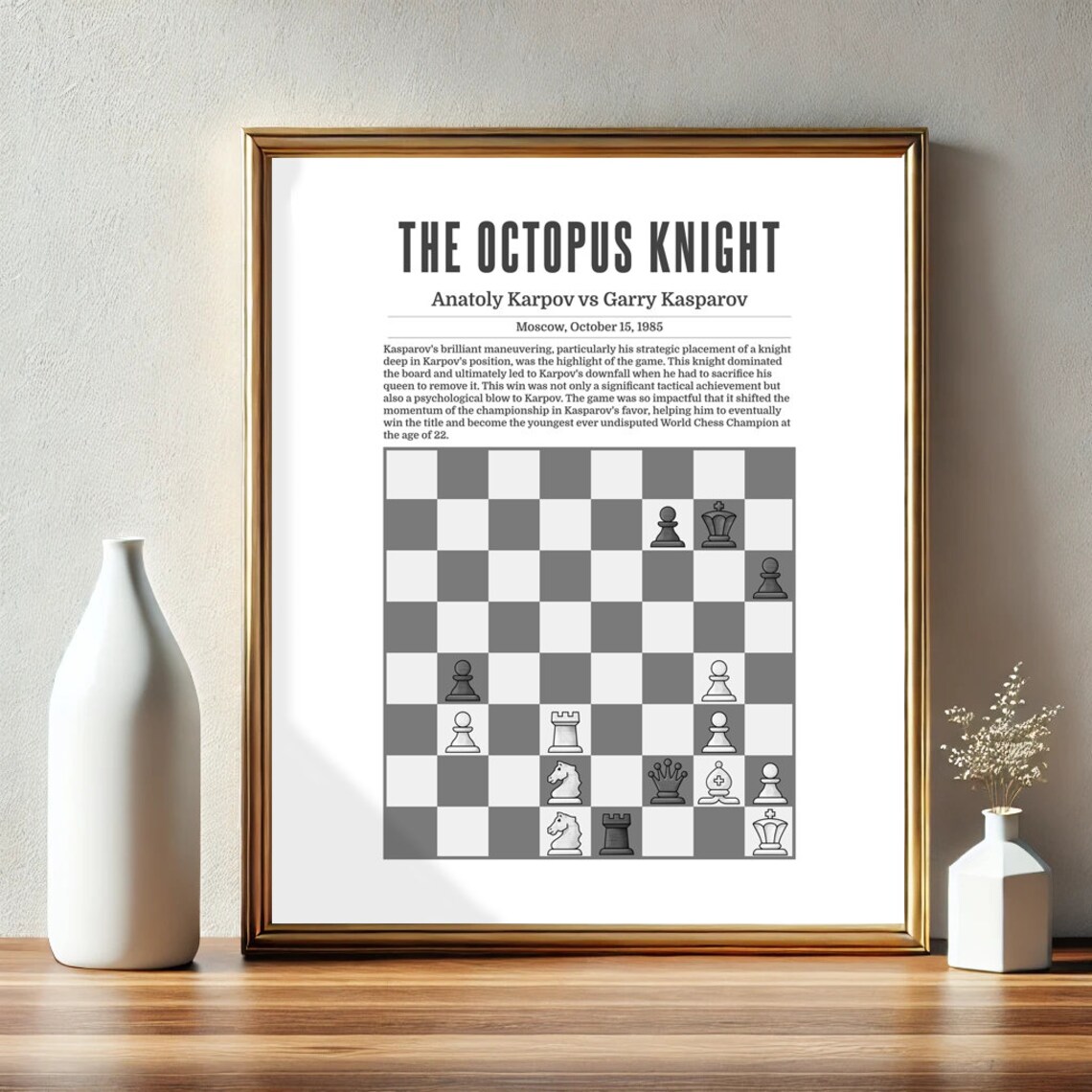 Kasparovs Octopus Knight Garry Kasparov Vs Anatoly Karpov Chess Lovers Chess Poster - Image 2
