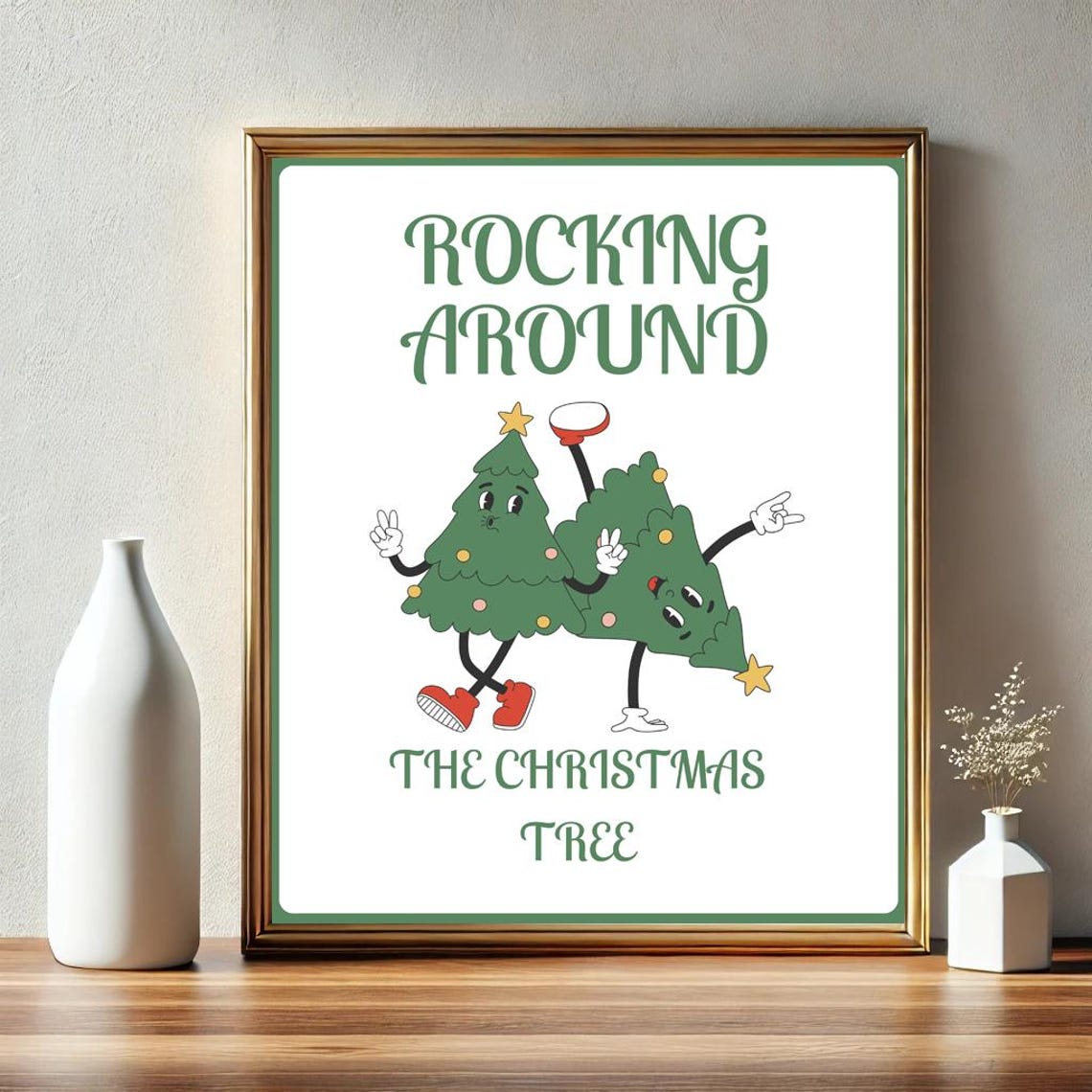Rocking Around The Christmas Tree Retro Dancing Trees Holiday Poster