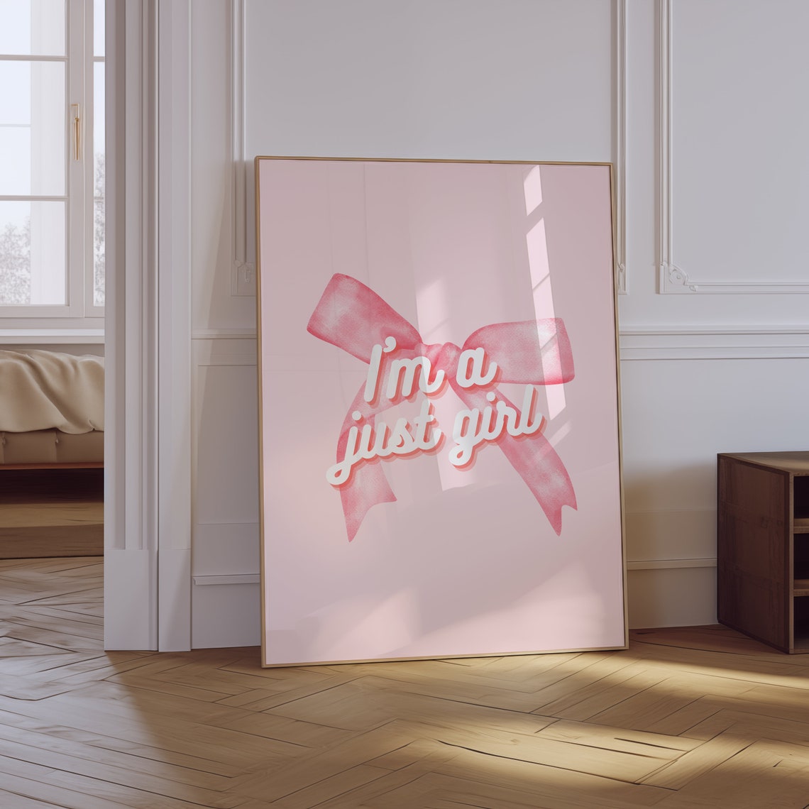 Im A Just Girl Pink Bow White Script Quote Trendy Coquette Poster