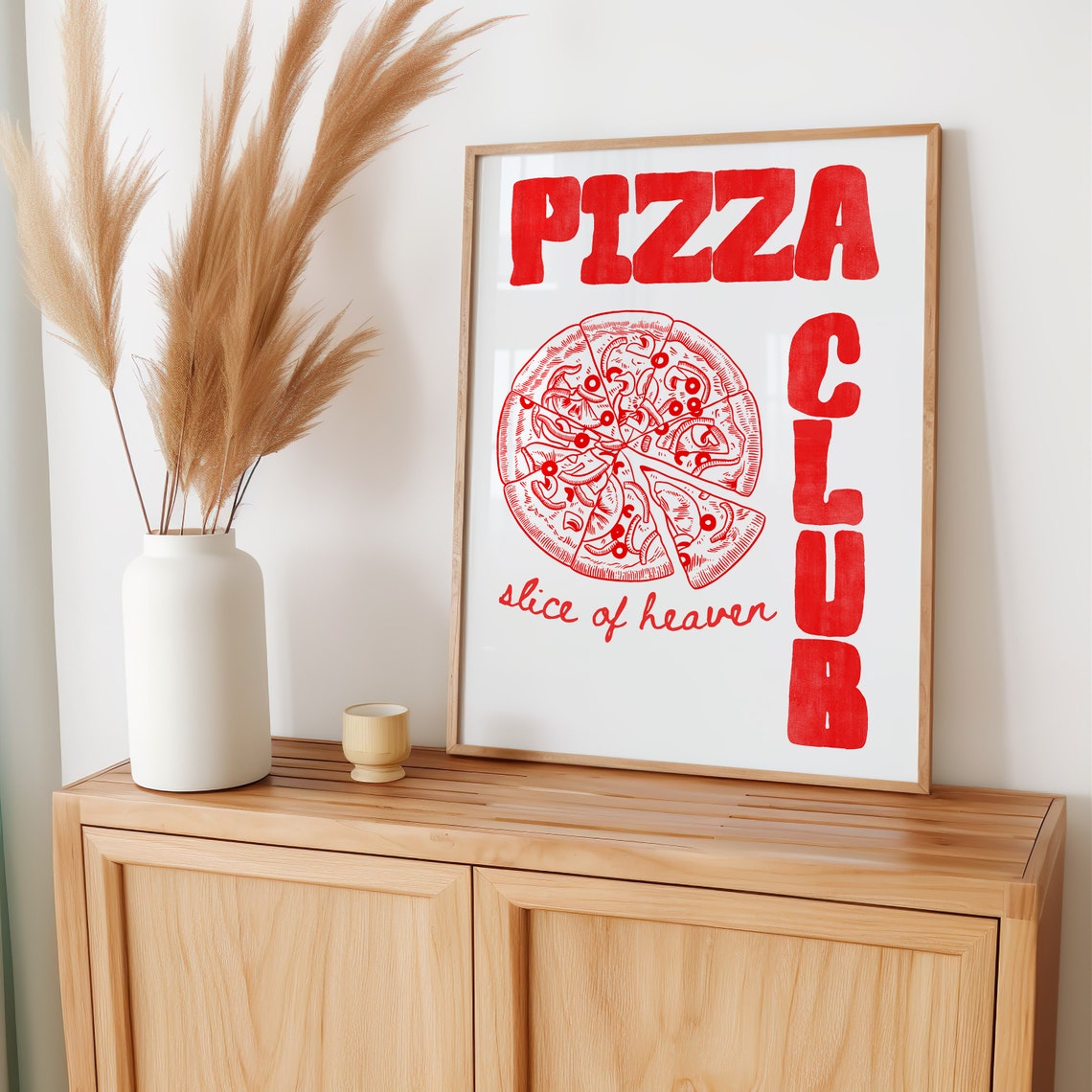 Pizza Club Slice of Heaven Red Retro Pizza Lover Kitchen Wall Poster - Image 3
