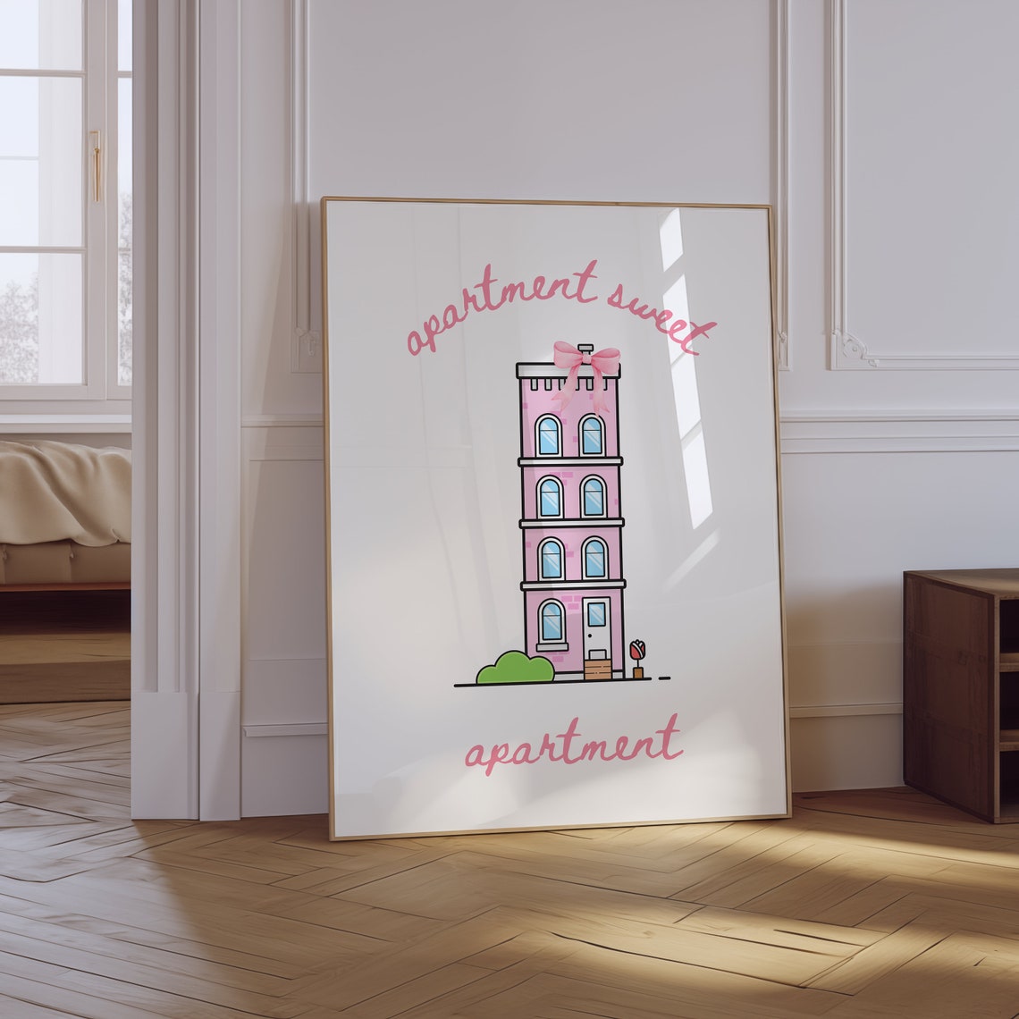 Apartment Sweet Apartment Pink Cartoon Building Coquette Quote Print