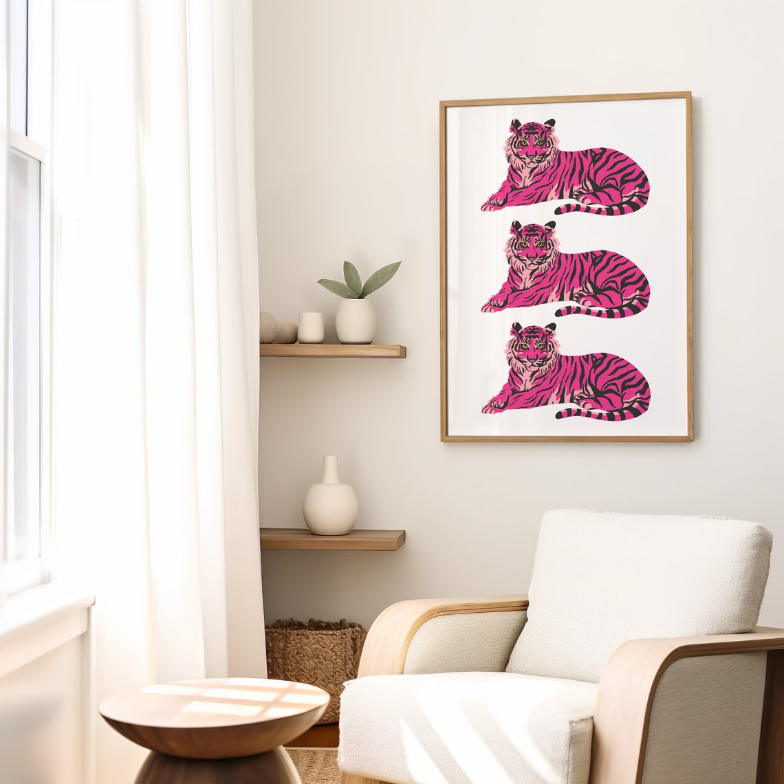 Hot Pink Triple Tiger Repeating Trendy Girly Aesthetic Poster - Image 2
