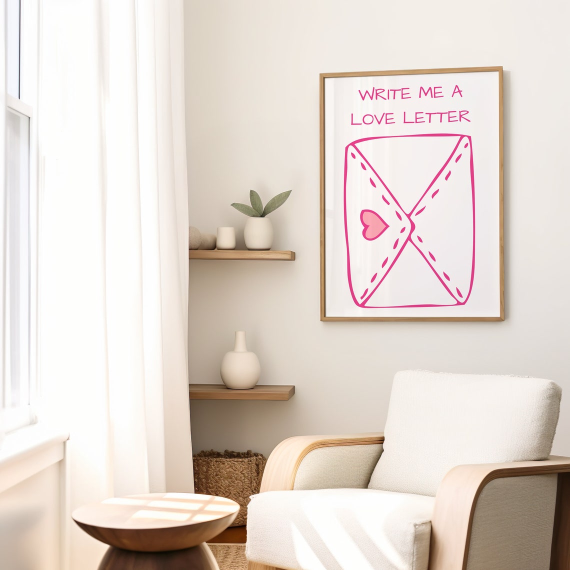 Write Me A Cute Love Letter Pink Envelope Heart Doodle Wall Art - Image 2