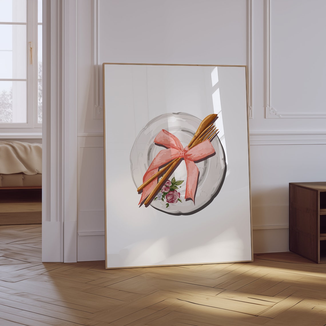 Coquette Pink Bow Dinner Plate Floral Kitchen Aesthetic Wall Art