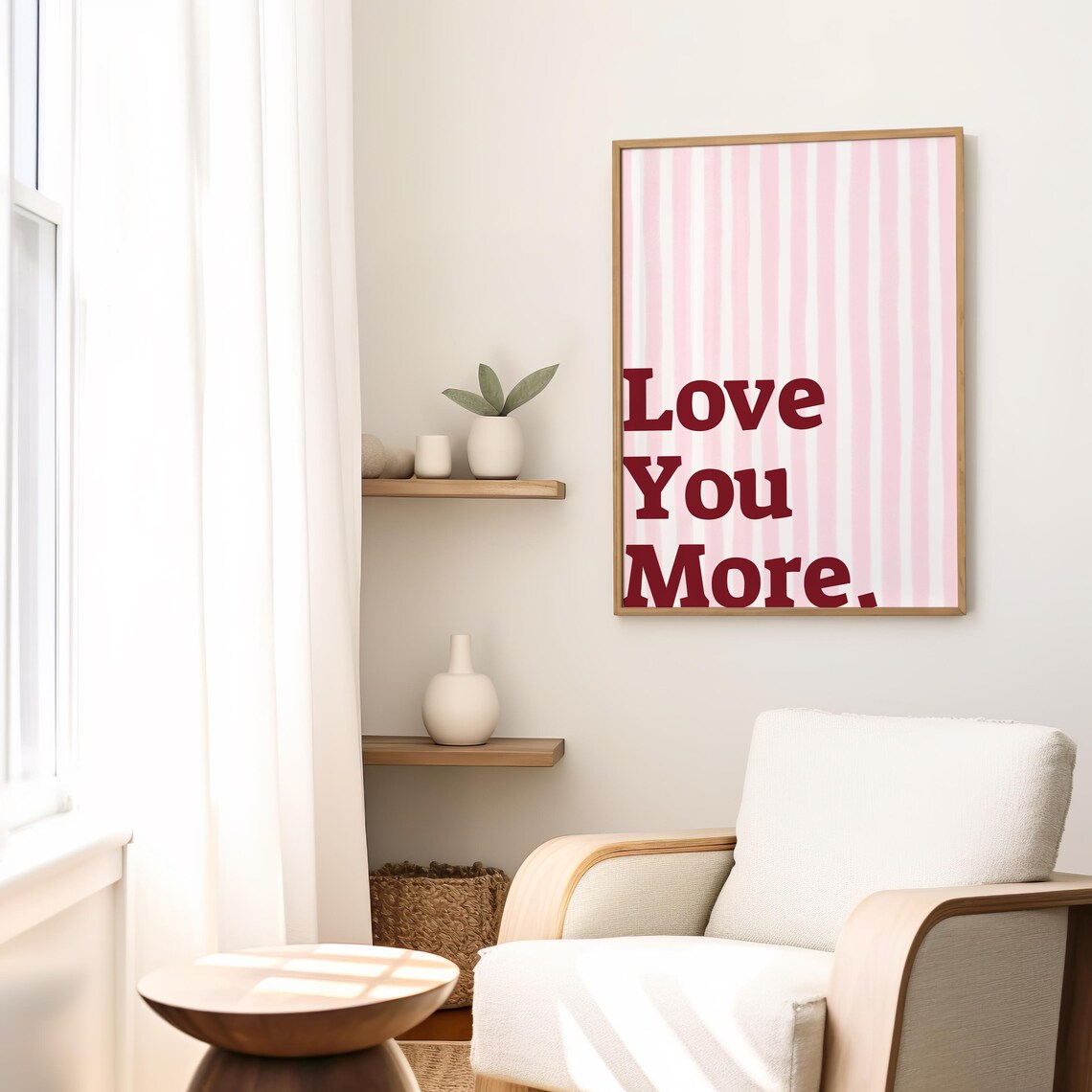 Love You More Typography Print, Pink Aesthetic Art