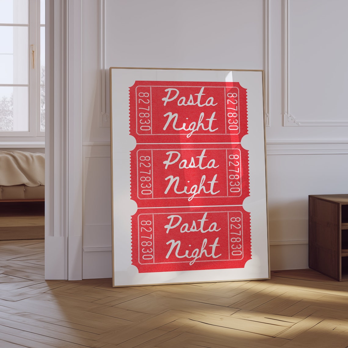 Pasta Night Red Raffle Ticket Stub Trio Number 827830 Kitchen Wall Art