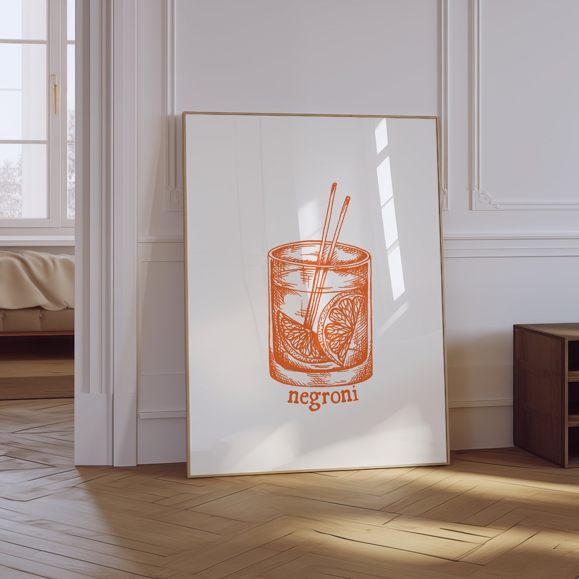 Negroni Orange Sketch Cocktail Glass Retro Italian Bar Decor Poster