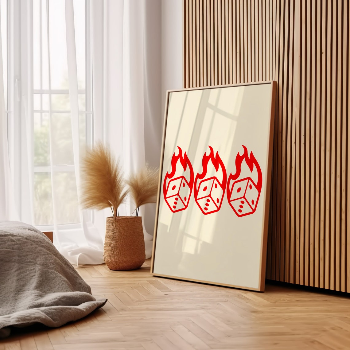 Flaming Red Dice Trio Bold Retro Casino Gambling Lucky Art Poster - Image 3