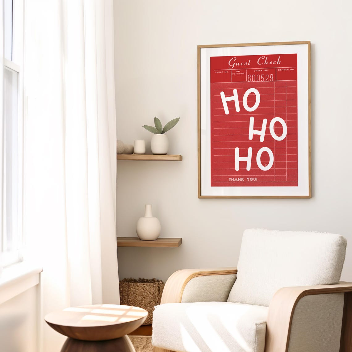 Ho Ho Ho Guest Check Christmas Poster Retro Red Diner Style Art - Image 2
