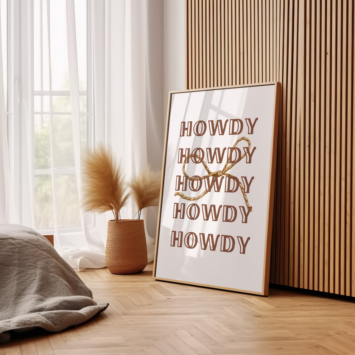 Howdy Brown Typography Western Rope Lasso Bow Ranch Style Poster - Image 3