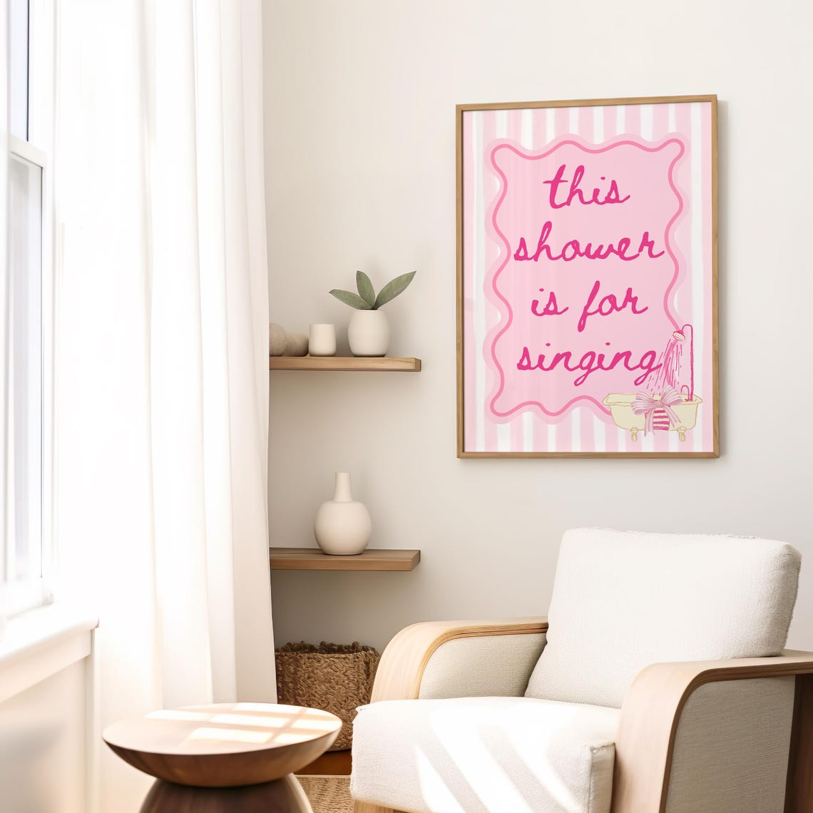 This Shower Is For Singing Pink Retro Bathroom Quote Wall Art