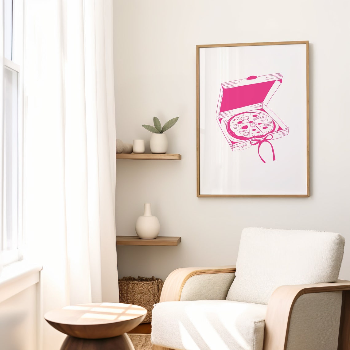 Pink Pizza Box Coquette Pepperoni Food Line Art Kitchen Poster - Image 2