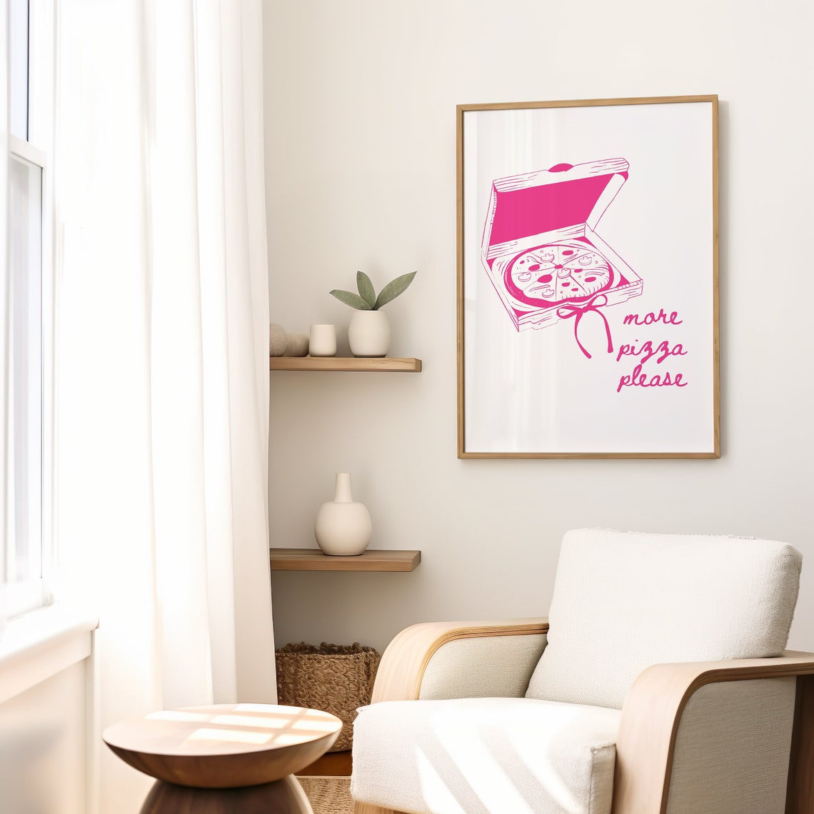 More Pizza Please Hot Pink Pizza Box Trendy Kitchen Art Poster - Image 3