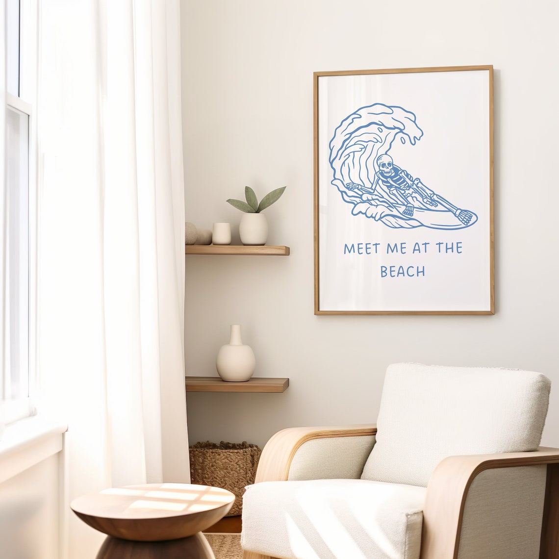 Meet Me At The Beach Skeleton Surfer Wave Coastal Retro Wall Art - Image 2