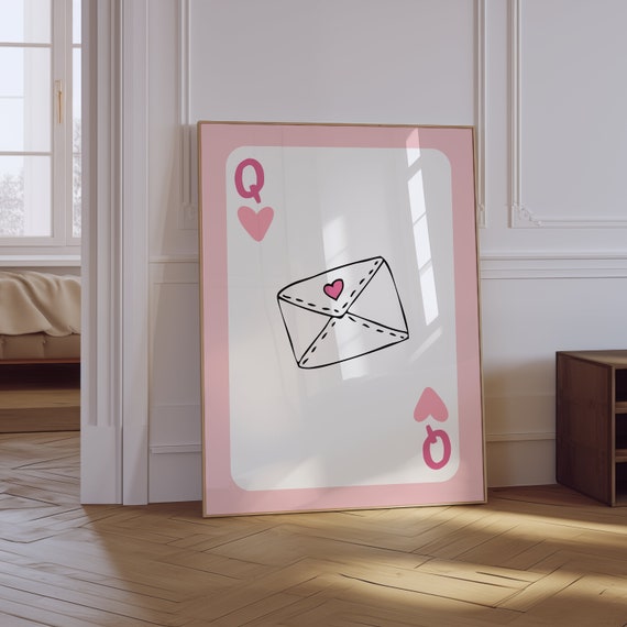 Playing Card Print Coquette Aesthetic Print Pink Preppy Girly Wall Art Retro Trendy Poster Girly Bar Cart Decor Love Letter Print