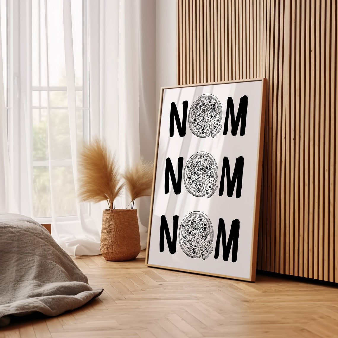 Nom Nom Nom Pizza Black Typography Fun Foodie Kitchen Wall Poster - Image 3