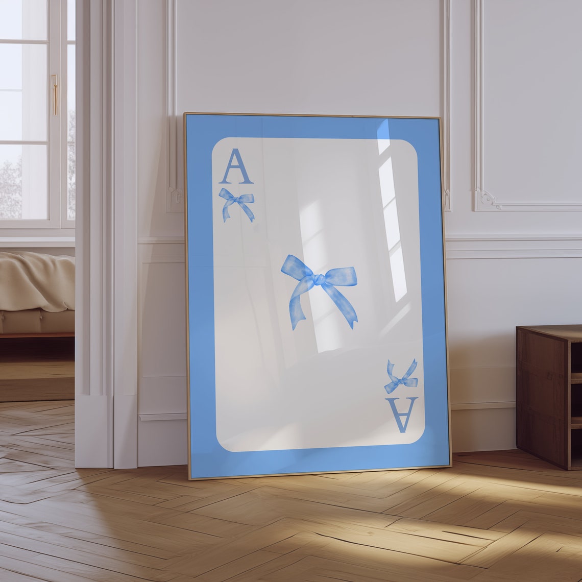 Blue Bow Ace Playing Card Preppy Girly Coquette Dorm Wall Art
