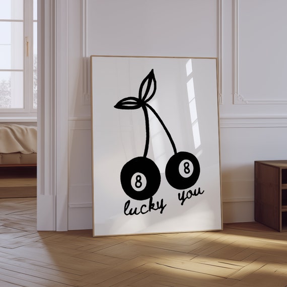 Lucky You 8 Ball Poster Retro Trendy Aesthetic Print Lucky You Wall Art Vintage Pool Ball Print Bar Cart Print 8 Ball Cherry Print