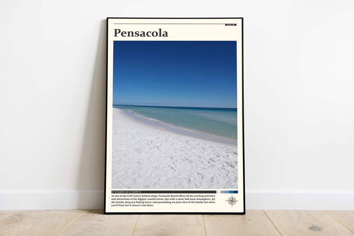 Pensacola Beach Florida White Sand Turquoise Sea Travel Poster