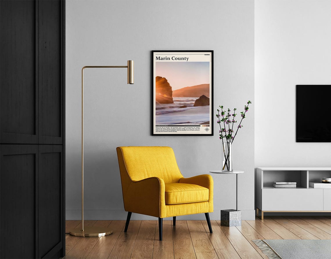 Marin County Golden Beach Sunset Glow California Travel Poster - Image 2