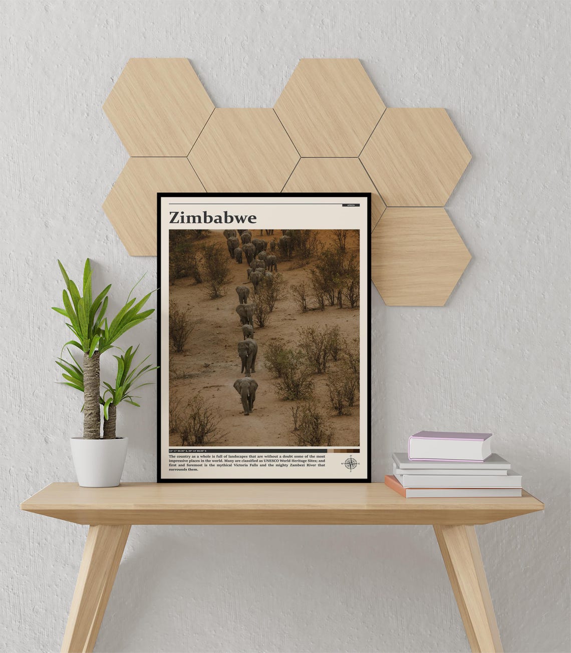 Zimbabwe Africa Elephant Herd Savanna Safari Wildlife Poster - Image 3