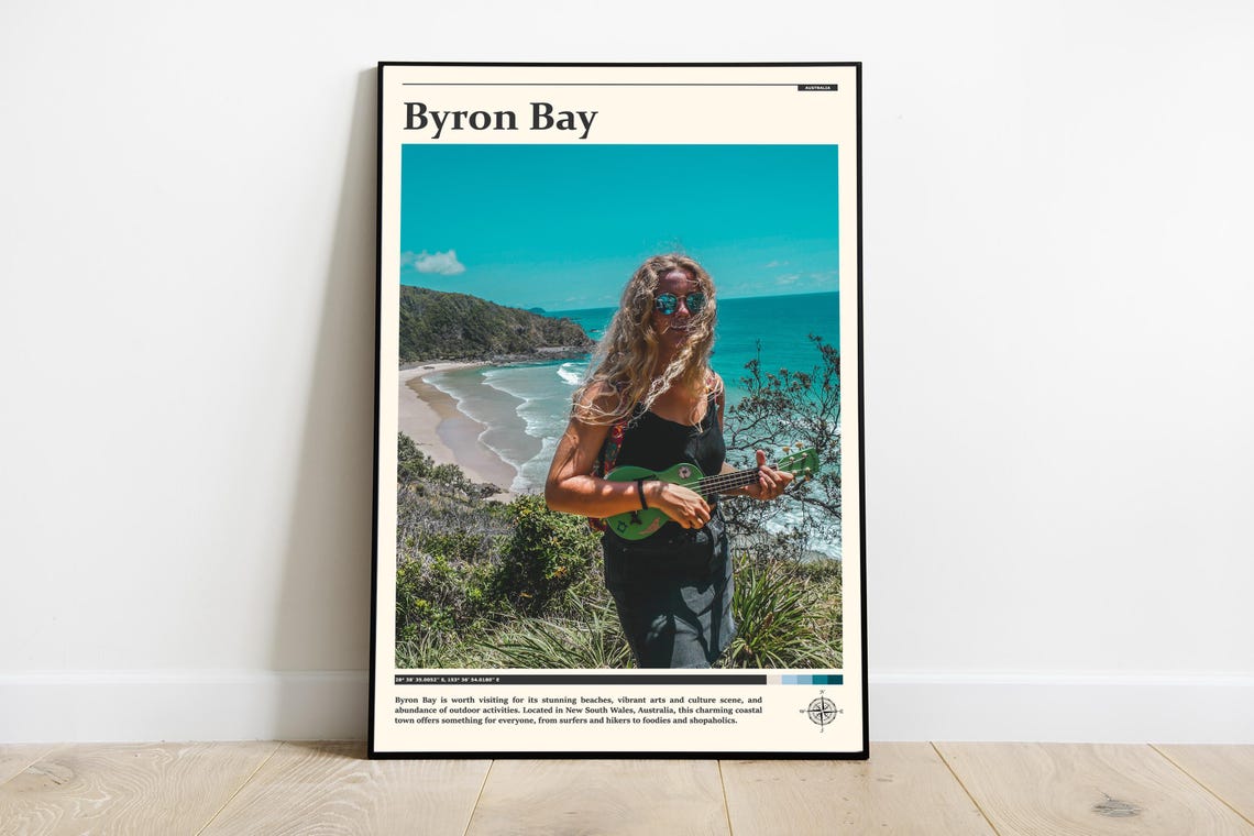 Byron Bay Australia Ukulele Beach Overlook Coastal Travel Poster