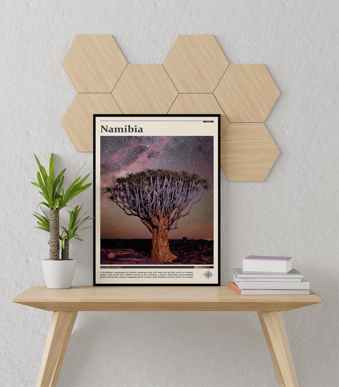 Namibia Quiver Tree Milky Way Night Sky Africa Desert Travel Poster - Image 2